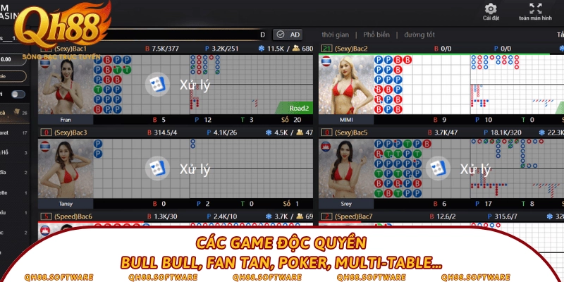 Các game độc quyền: Bull Bull, Fan Tan, Poker, Multi-Table…