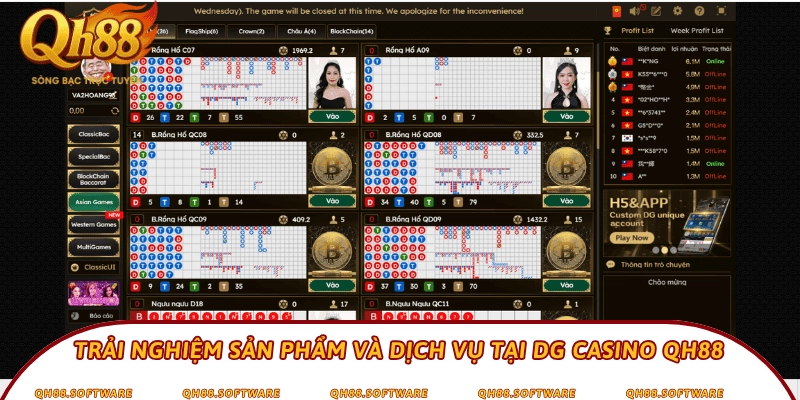Trải nghiệm sản phẩm và dịch vụ tại DG Casino QH88